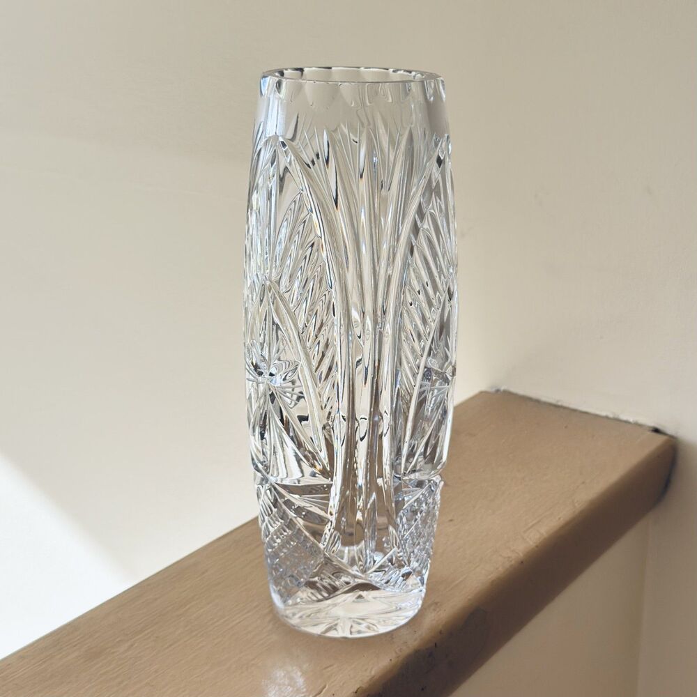 Vintage Hand-Cut Lead Crystal Vase - Bohemian Pinwheel & Starburst Pattern